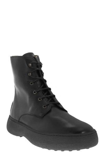 Shop Tod's Leather Lace-up Boot In Black