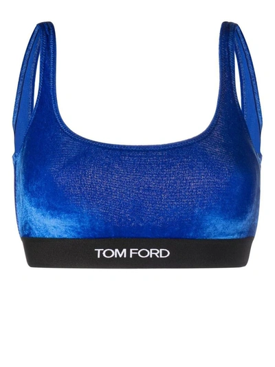 Shop Tom Ford Bra With Logo Band In Blue
