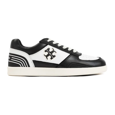 Shop Tory Burch Leather Clover Court Sneakers Shoes In Black