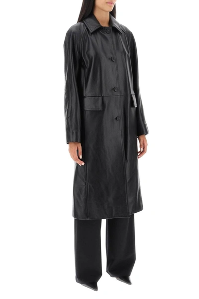 Shop Totême Toteme Grained-leather Long Coat In Black
