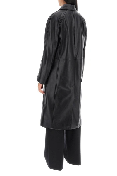 Shop Totême Toteme Grained-leather Long Coat In Black