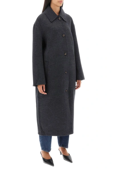 Shop Totême Toteme Long Car Coat In Wool Doublé In Grey