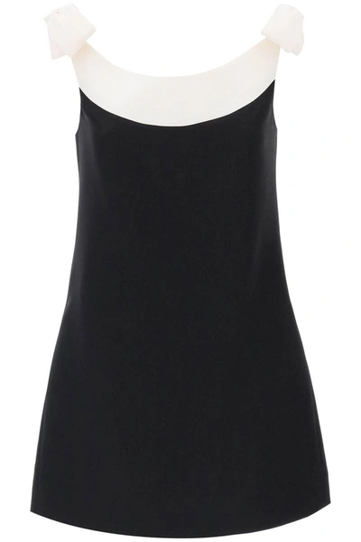 Shop Valentino Garavani Crepe Couture Mini Dress With Bows In Black