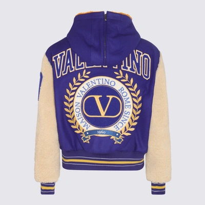 Shop Valentino Navy Wool Bomber Jacket In Blue