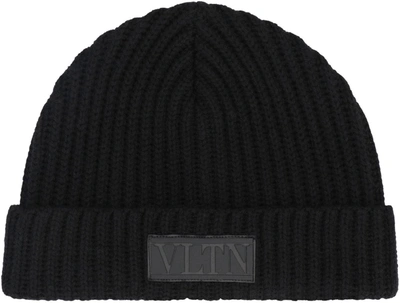 Shop Valentino Garavani - Knitted Virgin Wool Hat In Black