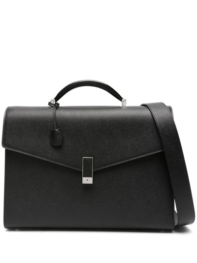 Shop Valextra Iside Leather Messenger Bag In Black