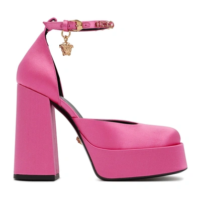 Shop Versace Medusa Aevitas Platform Pumps Shoes In Pink &amp; Purple