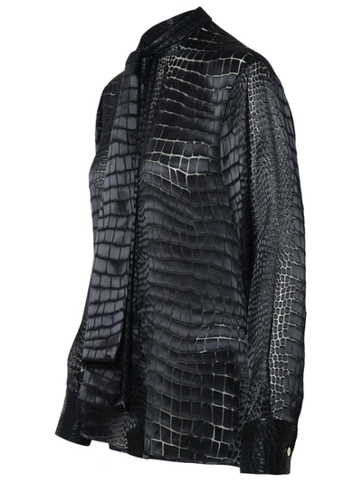 Shop Versace 'croco' Black Silk Blend Shirt