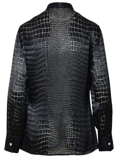 Shop Versace 'croco' Black Silk Blend Shirt