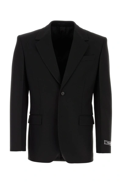 Versace Structured Wool Blazer With Back Slit In Black