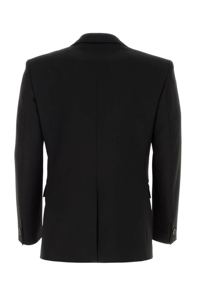 Versace Structured Wool Blazer With Back Slit In Black