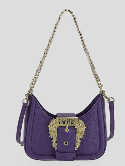 Versace Jeans COUTURE PURPLE CROSSBODY MINIBAG WITH GOLD BAROQUE LOGO  BUCKLE AND CHAIN ​​SHOULDER STRAP 74VA4BF5ZS413: Handbags