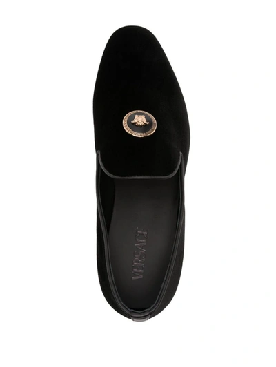 Shop Versace Medusa Detail Velvet Loafers In Black