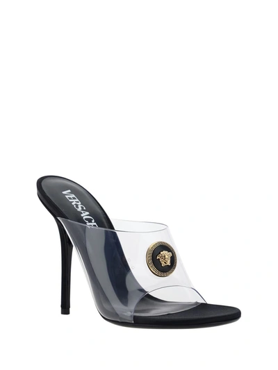 Shop Versace Sandals In Tranparente/nero/oro