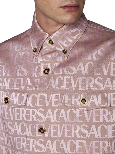 Shop Versace Shirts In Pale Pink+beige