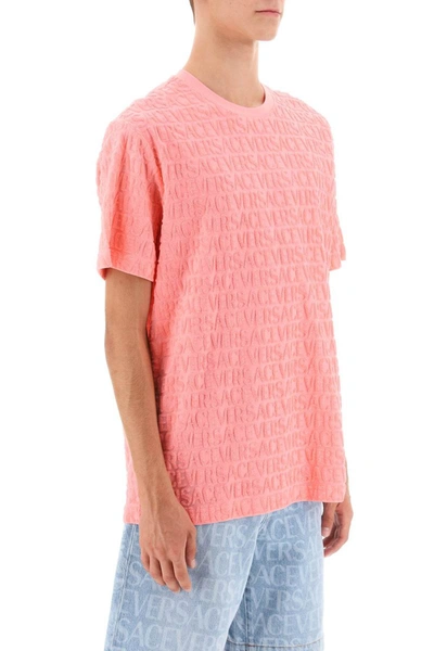 Shop Versace Allover Terry-cloth T-shirt In Pink