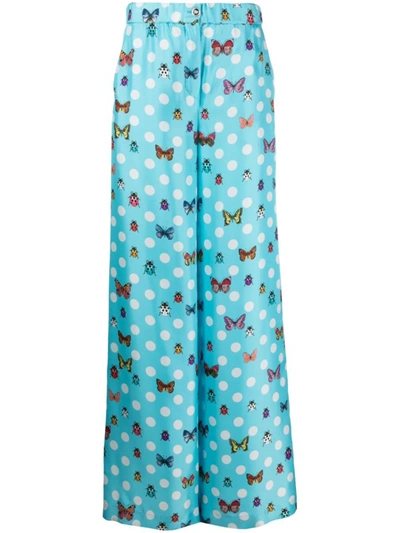 Shop Versace Wide Leg Trousers With Print In Blue