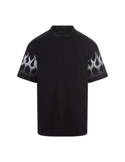 Shop Vision Of Super T-shirt With Faded White Flames In Black