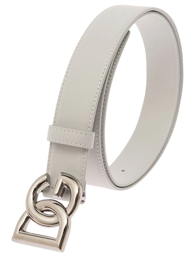 Shop Dolce & Gabbana White Belt With Dg Logo Buckle In Smooth Leather Man In Grey