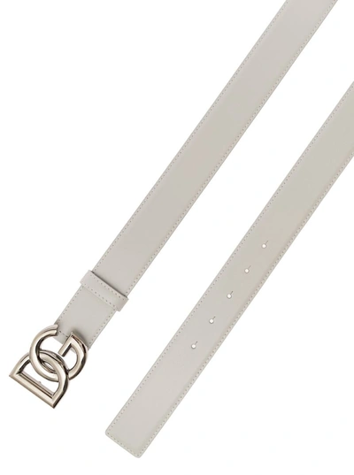Shop Dolce & Gabbana White Belt With Dg Logo Buckle In Smooth Leather Man In Grey