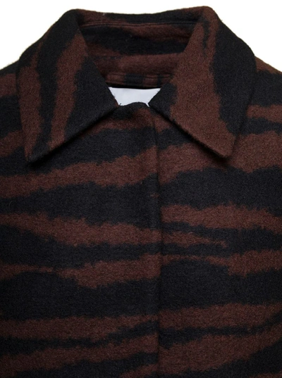 Shop Ganni Brown Cropped Jacket With Zebra Motif In Wool Woman In Black
