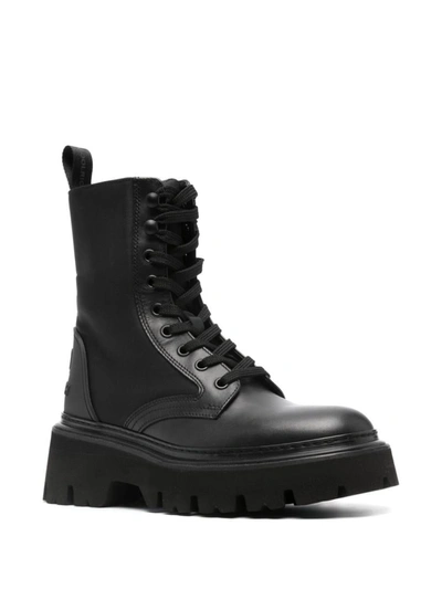 Shop Woolrich Leather Lace-up Ankle Boots In Black