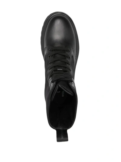 Shop Woolrich Leather Lace-up Ankle Boots In Black
