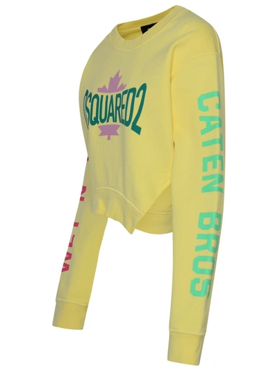 Shop Dsquared2 Yellow Cotton Leaf Sweatshirt