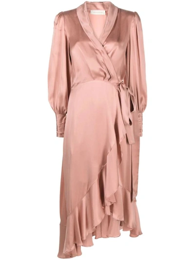Shop Zimmermann Wrap Midi Dress In Pink &amp; Purple