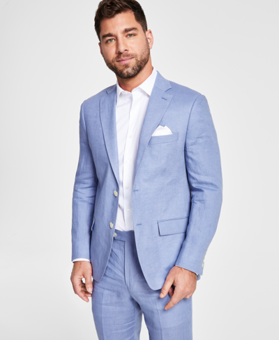 Shop Lauren Ralph Lauren Men's Ultraflex Classic-fit Linen Sport Coats In Light Blue