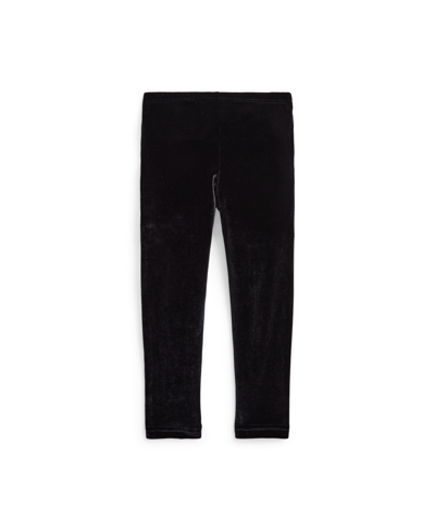 Shop Polo Ralph Lauren Toddler And Little Girls Brushed Velour Leggings In Polo Black With Polo Black