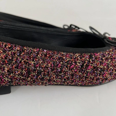 Pre-owned Chanel Metallic Tweed Red/black Shimmery Ballerina Flats
