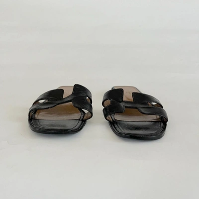 Pre-owned Hermes Hermès Black Leather Classic Oran Sandals, 38.5