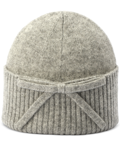 Shop Kate Spade Women's Bow Ribbed-cuff Knit Beanie In Heather Gray