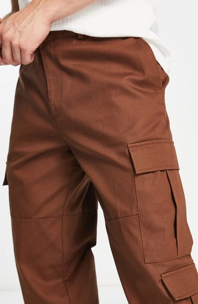 Shop Topman Tapered Leg Cargo Trousers In Brown