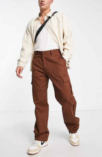 Shop Topman Tapered Leg Cargo Trousers In Brown