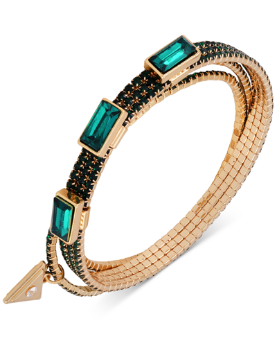 Shop Guess Gold-tone 3-pc. Set Baguette Stone Stretch Bracelets In Green