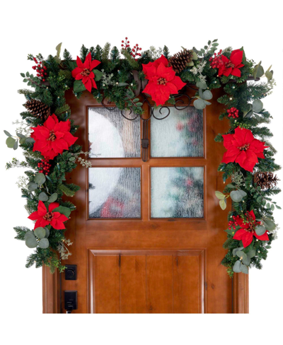 Shop Village Lighting Company 9' Artificial Christmas Garland With Lights, Christmas Poinsettia In Assorted