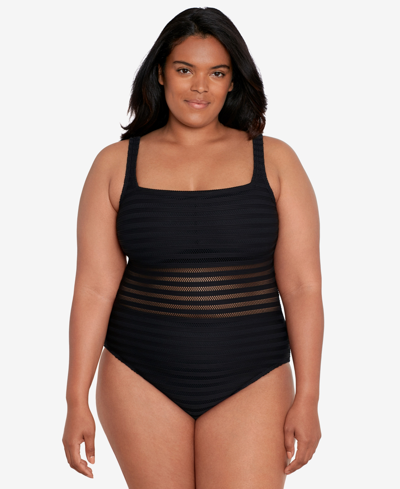 Shop Lauren Ralph Lauren Plus Size Illusion-stripes One-piece Swimsuit In Ottoman Stripe