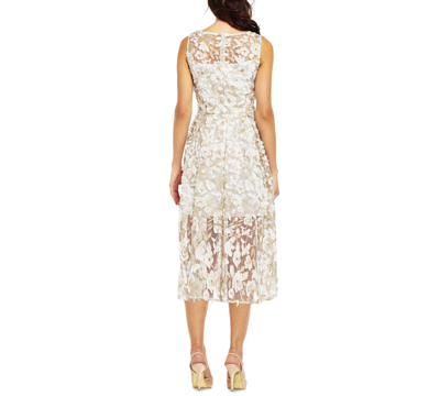 Shop Adrianna Papell Floral-appliques Midi Dress In Ivory,gold