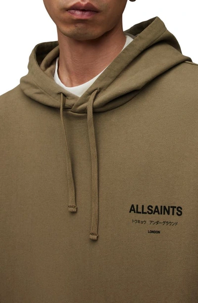 Shop Allsaints Underground Logo Hoodie Sweatshirt In Ash Khaki Brown