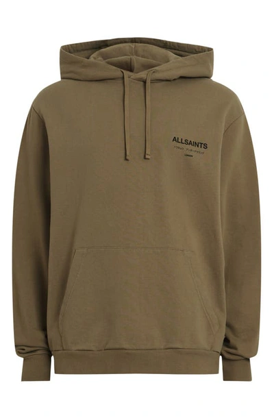 Shop Allsaints Underground Logo Hoodie Sweatshirt In Ash Khaki Brown