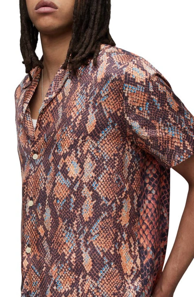 Shop Allsaints Rattle Print Short Sleeve Button-up Shirt In Tobacco Brown