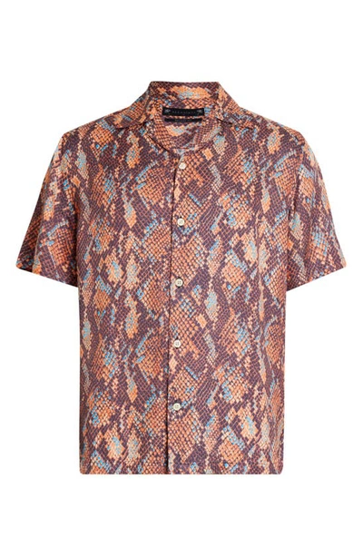 Shop Allsaints Rattle Print Short Sleeve Button-up Shirt In Tobacco Brown
