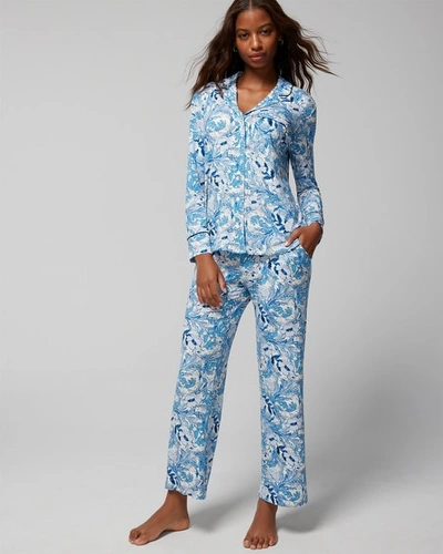 Shop Soma Women's Cool Nights Long-sleeve Collared Pajama Top In Indigo Size Xs |