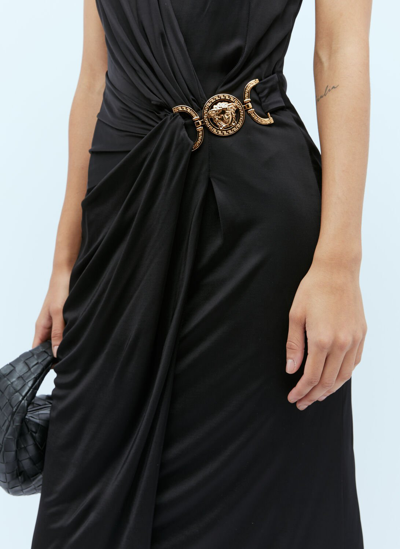Shop Versace Medusa Fluid Midi Dress In Black