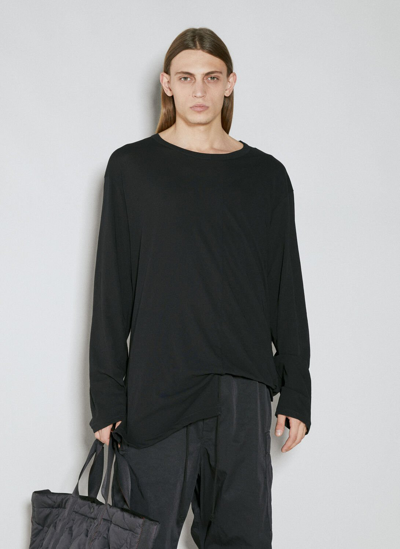 Shop Yohji Yamamoto Asymmetric Hem Long Sleeve T-shirt In Black