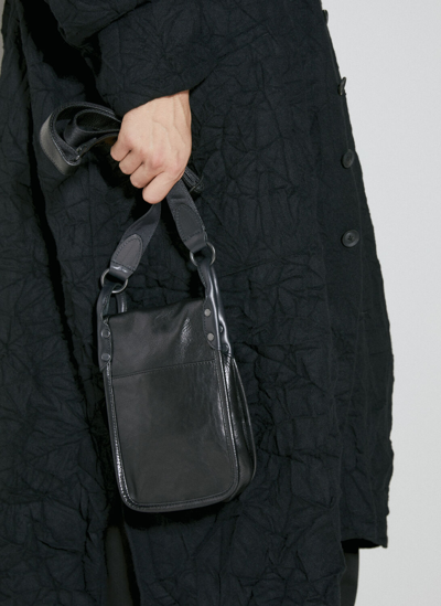 Shop Yohji Yamamoto Drum Leather Flap Mini Shoulder Bag In Black