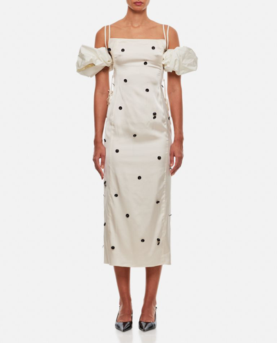 Jacquemus Beloved Off-shoulder Midi Dress With Button Embellishments In White