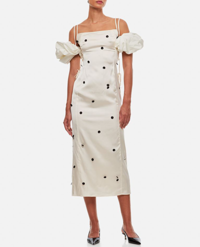 Jacquemus Beloved Off-shoulder Midi Dress With Button Embellishments In White
